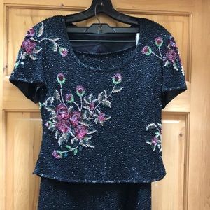 Vintage Beaded Silk Top and Skirt Set M